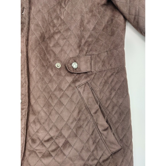 Liz Claiborne Quilted Snap Front Jacket Brown Faux Suede Lined Collar Size M - Picture 6 of 15